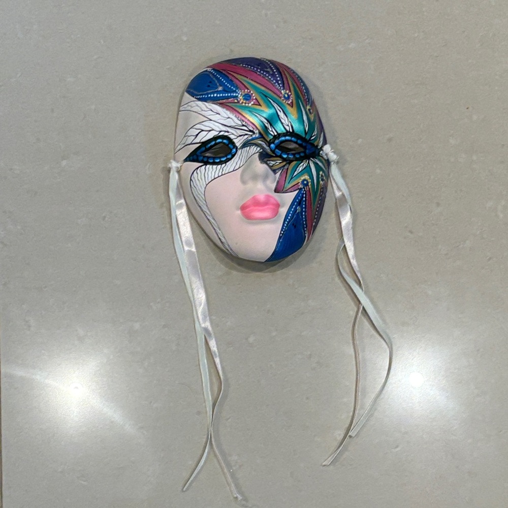 Vintage one of a kind Harlequin signed Mask with Ribbons